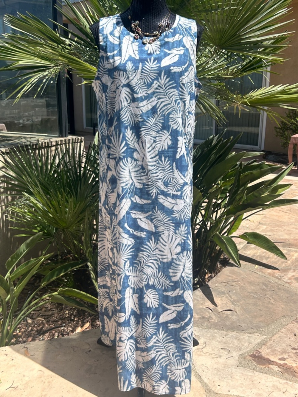 RipSkirt Hawaii Sunprint Topical Leaf Maxi Dress L